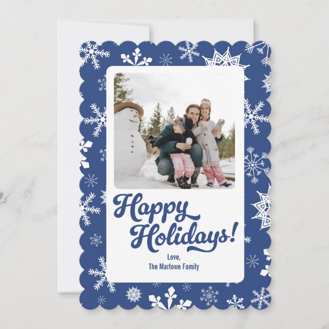 Carte de vœux photo Flocons de neige bleus Joyeuse (Devant)