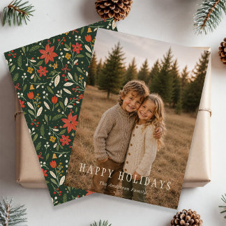 Carte de vœux photo Floral Folk Evergreen pour les