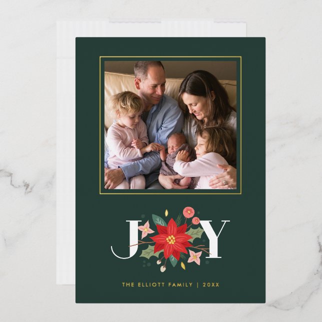 Carte de vœux photo Foil Joy Flourish - Verte (Enveloppe)