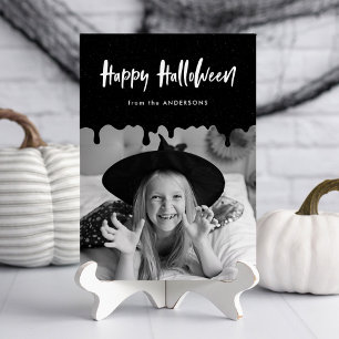 Carte de vœux photo Halloween noir sang dégoulinan