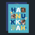 Carte de voeux photo HANOUKKA<br><div class="desc">Notre carte Hanoukka Custom Photo Greeting est une belle et amusante façon de souhaiter à la famille et aux amis un Hanoukka Happy dans le style. Ce design moderne et festif comprend une Menorah, Dreidel, Jelly Donut & Wrapped Gift ainsi que des flocons de neige et des étoiles juives. Personnalisez...</div>