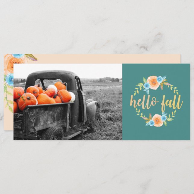 Carte de voeux photo Hello Fall Watercolor (Devant / Derrière)