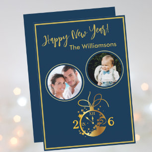 Carte de vœux photo horloge 2026 Bonne Année 2