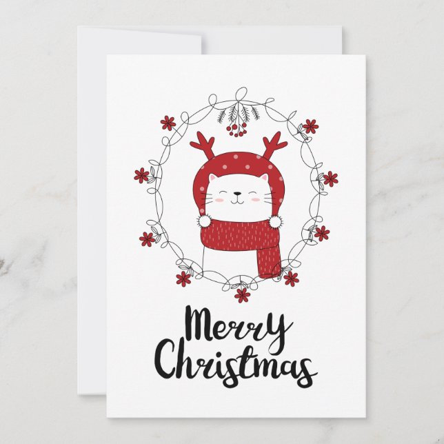 CARTE DE VOEUX PHOTO | Joyeux Noël Chat Renne (Devant)