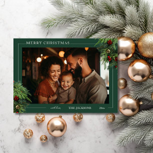 Carte de vœux photo Joyeux Noël paysage vert