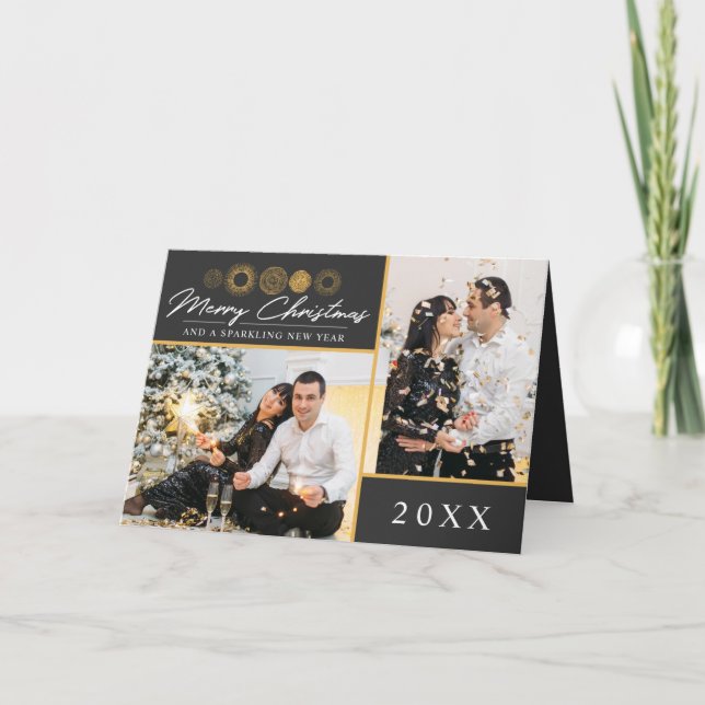 Carte de vœux photo Joyeux Noël Retrogold Burst (Devant)