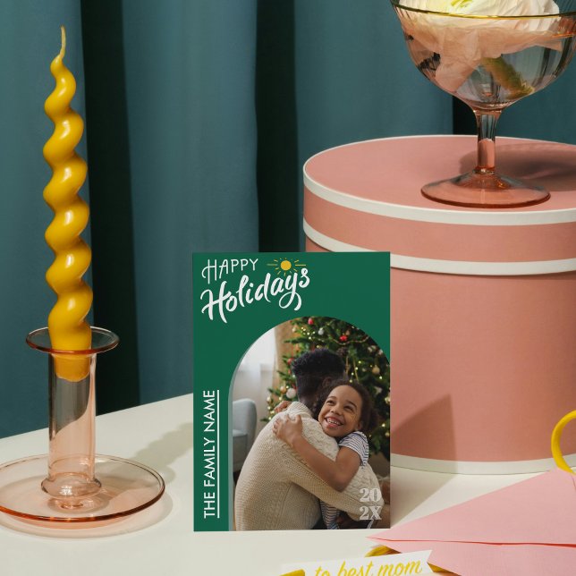 Carte de vœux photo Joyuses Fêtes écriture moderne (Trendy Calligraphy Lettering Christmas Holiday)