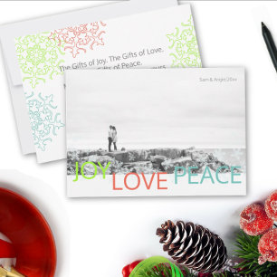 Carte de vœux photo minimaliste Joy Love Peace pou
