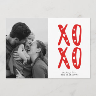 Carte de vœux photo moderne XOXO rouge pour la Sai