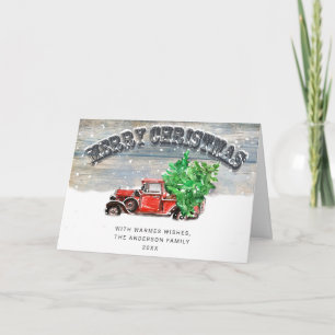 Carte de vœux photo Noël camion de ferme rouge rét