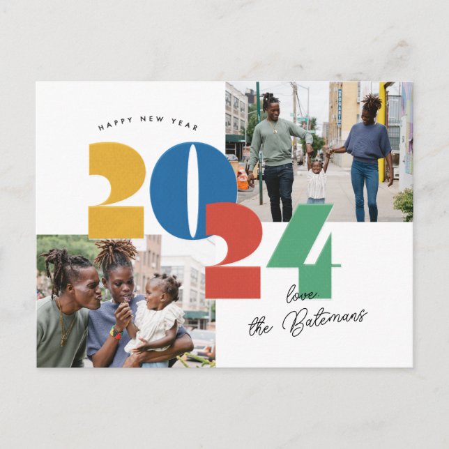 Carte de vœux photo plat Nouvel An timbrée (Devant)