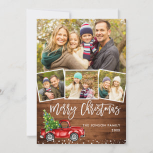 Carte de vœux photo rétro Noël camion rouge rustiq