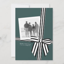 Carte de vœux photo Striped Bow Flat Holiday verte