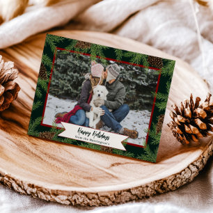 Carte de vœux photo unique aquarelle pinède hiver