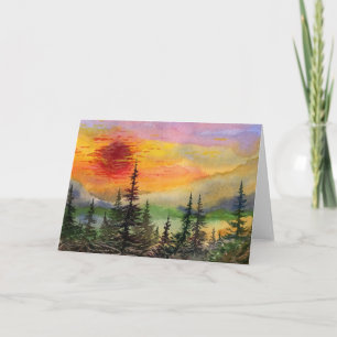 Carte de voeux Pinescape "Red Sun Setting"