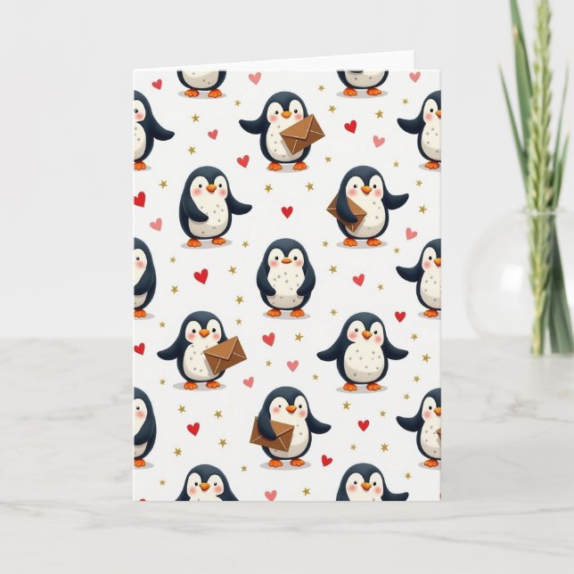 Carte de vœux pingouin de la Saint-Valentin (Devant)