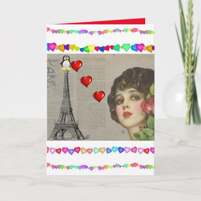 Carte de vœux pingouin pour la Saint-Valentin (Devant)
