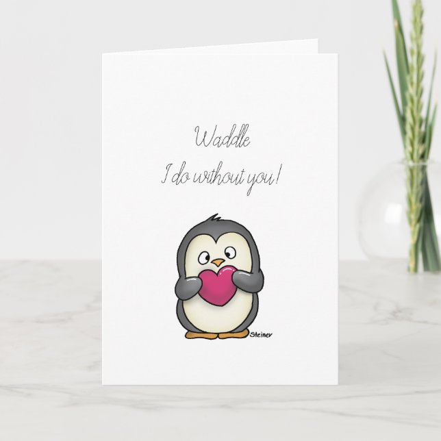 Carte de vœux pingouin Que ferai-je sans vous (Devant)