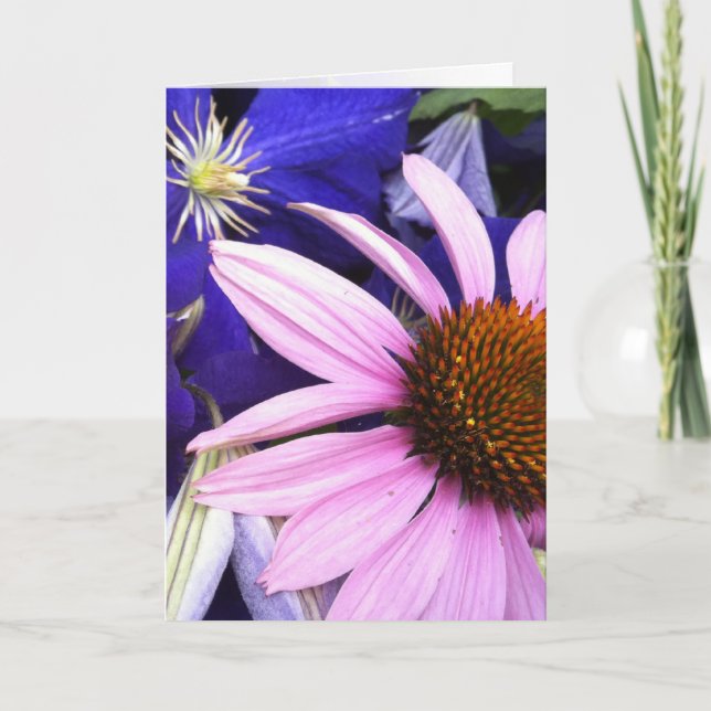 Carte de voeux Pink Cone Flower & Purple Clematis (Devant)