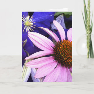 Carte de voeux Pink Cone Flower & Purple Clematis