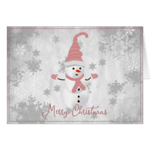 Carte de voeux Pink Cute Snowman Holiday