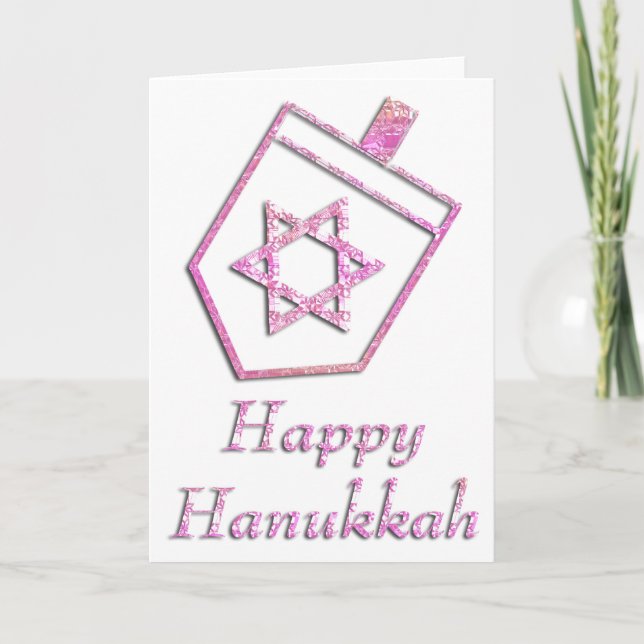 Carte de voeux Pink Dreidel Happy Hanoukka 4 (Devant)