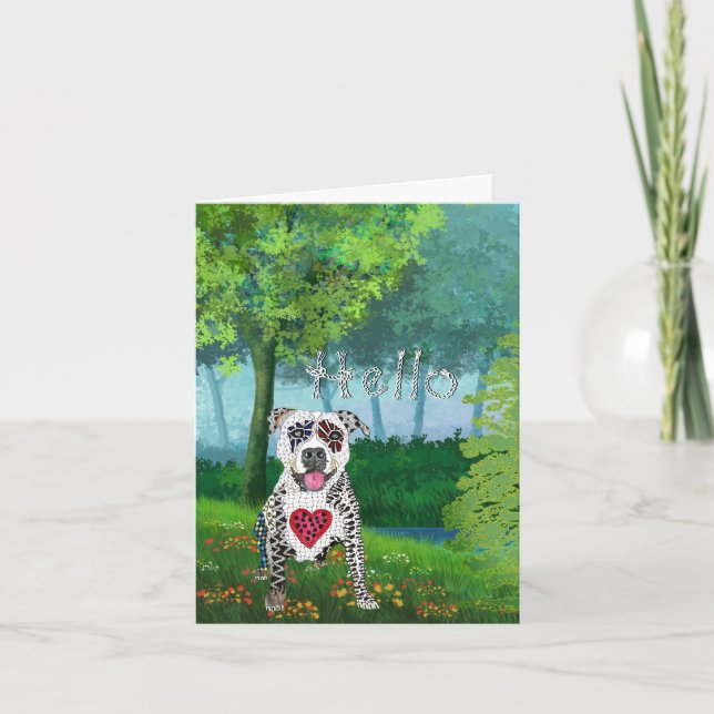 Carte de voeux Pitbull mignonne et colorée (Devant)