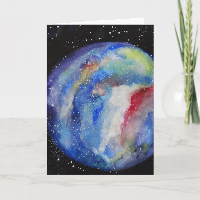 Carte de voeux Planète Espace aquarelle Art (Devant)