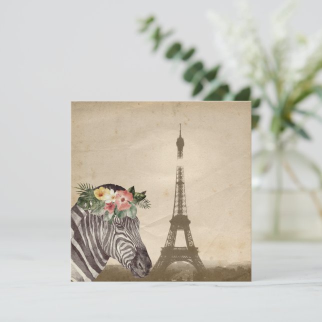 Carte de voeux plat Fancy Zebra & Eiffel Tower (Debout devant)