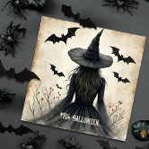 Carte De Voeux D'Halloween Avec L'image De La Petite Sorcière Et De La Pleine Lune Clip Art Libres De Droits, Svg, Vecteurs Et Illustration. Image 65987048