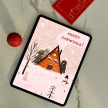 Carte de voeux plat "Noël cosy" dessinée à la main