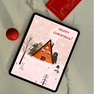 Carte de voeux plat "Noël cosy" dessinée à la main