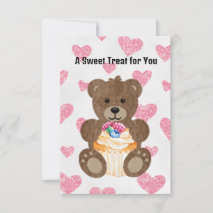 Carte de vœux plate 3,5" x 5" Ourson Cupcake