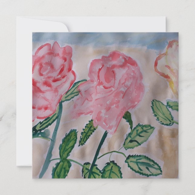 Carte de vœux plate avec des roses d'été abstraite (Devant)