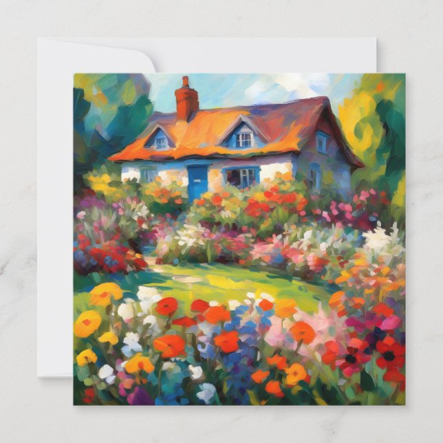 Carte de vœux plate avec fleurs de jardin de maiso (Devant)