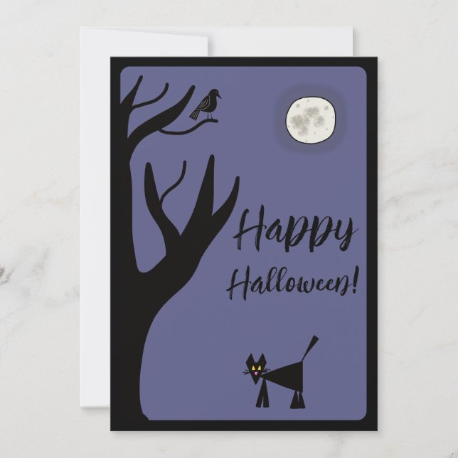 Carte de vœux plate de chat de Halloween joyeux à  (Devant)