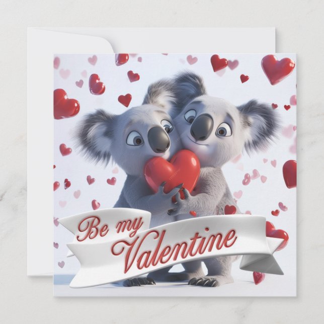 Carte de vœux plate de koalas pour la Saint-Valent (Devant)