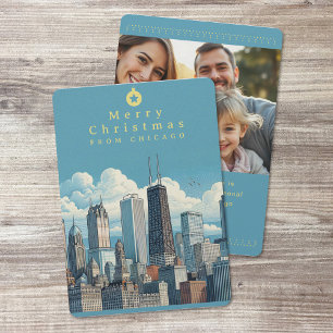 Carte de vœux plate de Noël à Chicago avec photo