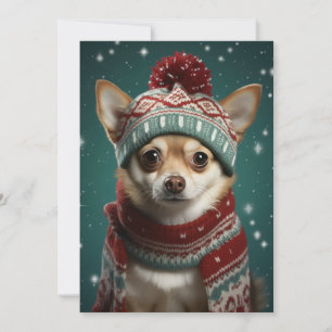 Carte de vœux plate de Noël avec Santa Chihuahua