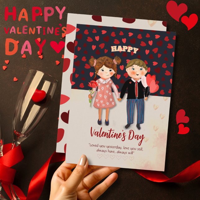 Carte de Voeux Plate de Saint-Valentin pour un Cou (Happy Couple Valentine's Day Flat Holiday Card)