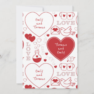 Carte de vœux plate motif Saint-Valentin -Rouge su