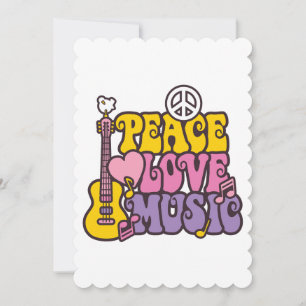 Carte de vœux plate Paix, Amour et Musique