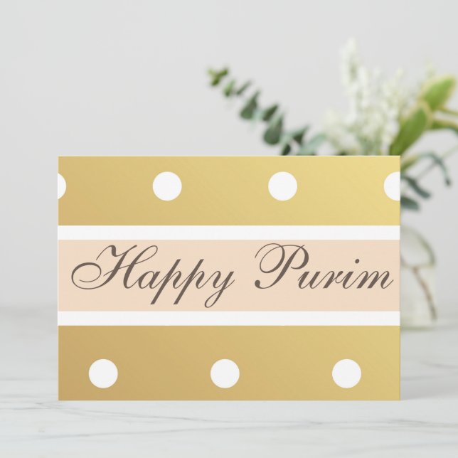 Carte de vœux plate Purim joyeuse pois dorés (Debout devant)