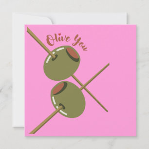 Carte de vœux plate rose mignonne Olive You