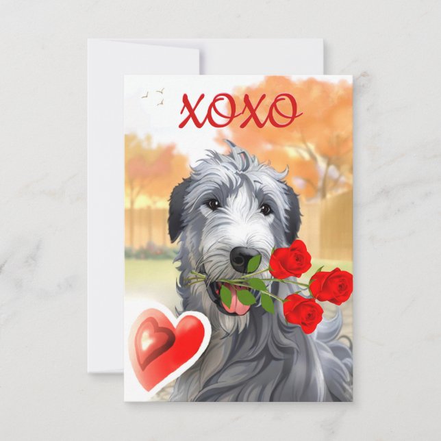Carte de vœux plate Saint-Valentin Irish Wolfhound (Devant)