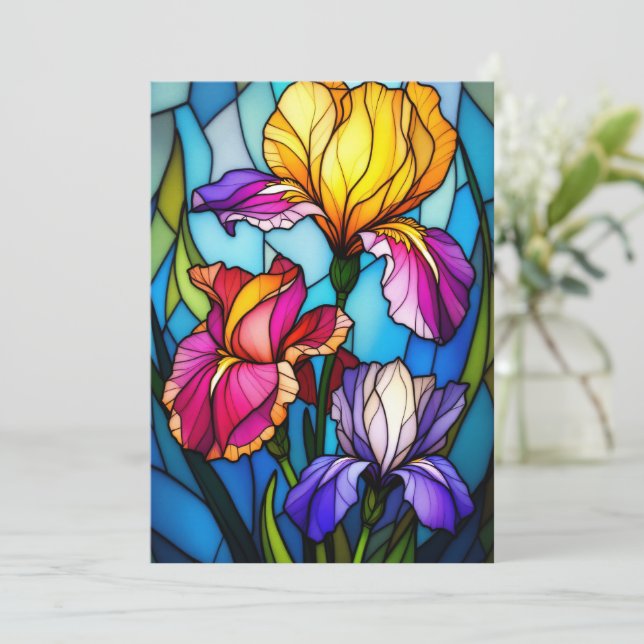 Carte de vœux plate vierge avec Iris en verre tein (Debout devant)