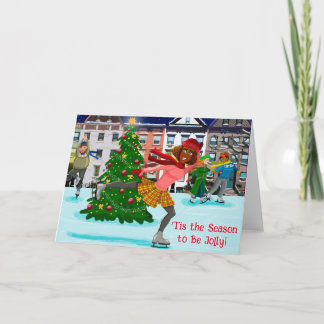 Carte de vœux pliable Scène de Noël (patinage)