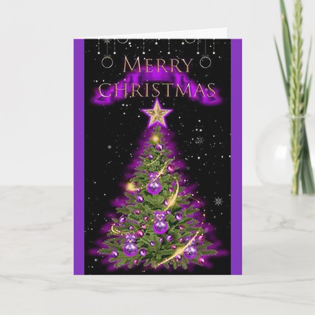 Carte de vœux pliante violette de Noël (Devant)