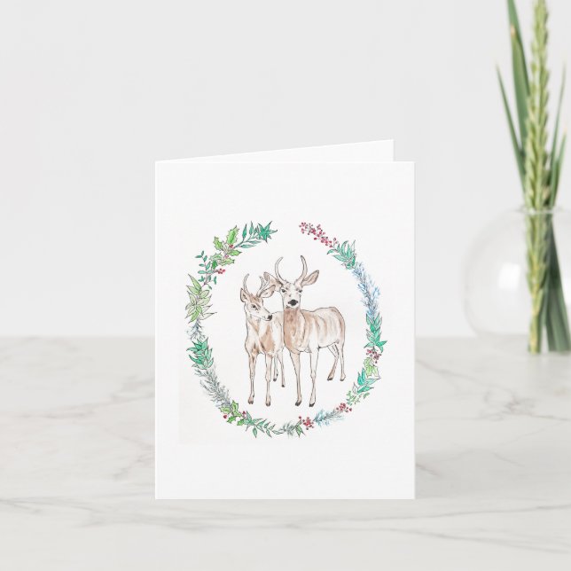 Carte de vœux pliée à couronne de cerf (Devant)