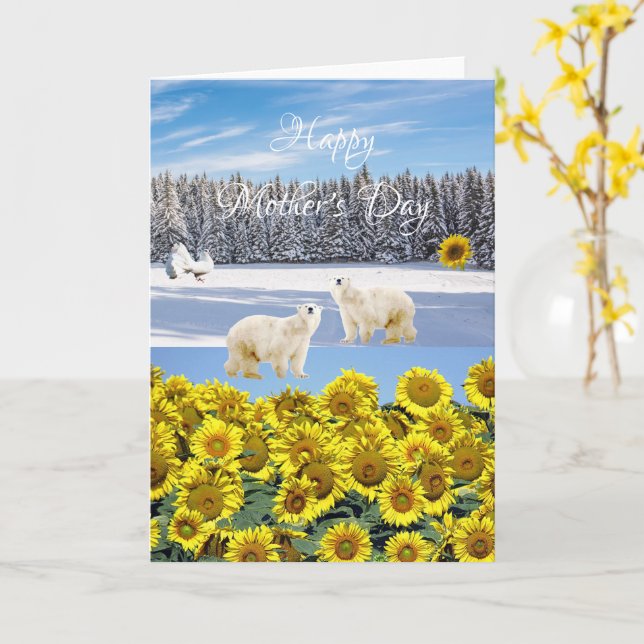 Carte de voeux pliée à l'ours polaire floral de to (Fleur jaune)